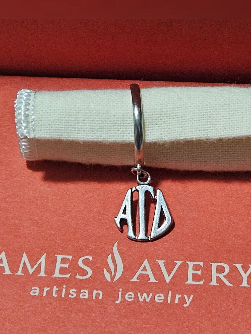 James Avery Vintage/Retired 'Alfa Gamma Delta' Dangle Silver Ring Charm - Size 7